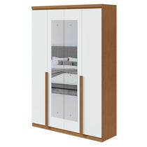 Guarda Roupa Solteiro Alonzo 4 Portas Amêndoa Clean Branco com Espelho - Lopas Guarda Roupa Solteiro Alonzo 4 Portas Amêndoa Clean Branco com Espelho - Lopas