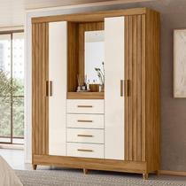 Guarda Roupa Solteiro Ambiente Atenas com Espelho 4 Portas Freijó Off White Moval