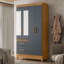 Guarda Roupa Solteiro Ambiente Madri 4 Portas Freijó Cinza com Espelho - Moval