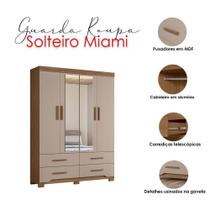 Guarda Roupa Solteiro Ambiente Miami 4 Portas Carvalho Fendi Com Espelho - Moval