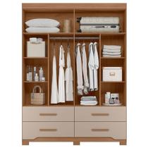 Guarda Roupa Solteiro Ambiente Miami 4 Portas Carvalho Fendi Com Espelho - Moval Guarda Roupa Solteiro Ambiente Miami 4 Portas Carvalho Fendi Com Espelho - Moval