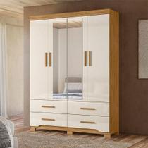 Guarda Roupa Solteiro Ambiente Miami 4 Portas Freijó Off White Com Espelho - Moval