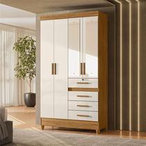 Guarda Roupa Solteiro Ambiente Sobral 4 Portas Freijó Off White com Espelho - Moval