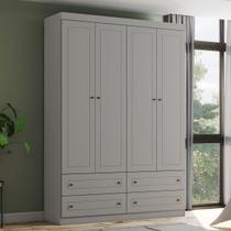 Guarda-Roupa Solteiro Americano 4 Portas 4 Gavetas Cinza - Henn