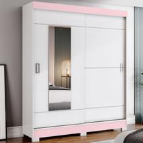 Guarda-Roupa Solteiro Amsterdã 2 Portas 2 Gavetas com Espelho Flex Branco/Rosa - Briz