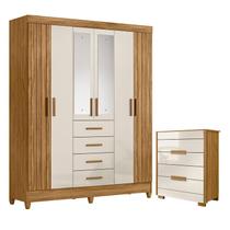 Guarda Roupa Solteiro Aruba com Espelho e Cômoda Dhara Freijó Off White Moval