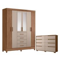 Guarda Roupa Solteiro Aruba com espelho e Cômoda Georgia Carvalho Fendi Moval