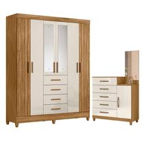 Guarda Roupa Solteiro Aruba com Espelho e Cômoda Lisboa Freijó Off White Moval