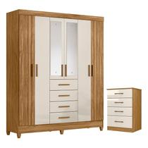 Guarda Roupa Solteiro Aruba com Espelho e Cômoda MS913 Freijó Off White Moval