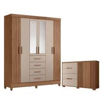 Guarda Roupa Solteiro Aruba Com Espelho E Cômoda Texas Carvalho Fendi Moval