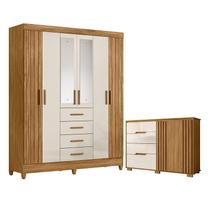 Guarda Roupa Solteiro Aruba com Espelho e Cômoda Texas Freijó Off White Moval