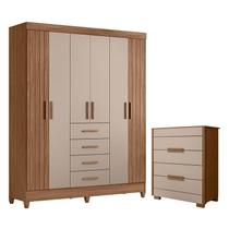 Guarda Roupa Solteiro Aruba e Cômoda Dhara Carvalho Fendi Moval