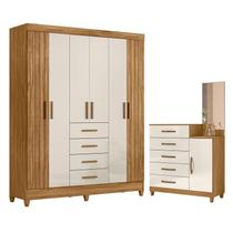 Guarda Roupa Solteiro Aruba e Cômoda Lisboa Freijó Off White Moval