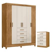 Guarda Roupa Solteiro Aruba e Cômoda MS913 Freijó Off White Moval