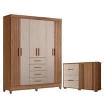Guarda Roupa Solteiro Aruba E Cômoda Texas Carvalho Fendi - Moval