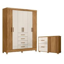 Guarda Roupa Solteiro Aruba e Cômoda Texas Freijó Off White Moval Guarda Roupa Solteiro Aruba e Cômoda Texas Freijó Off White Moval