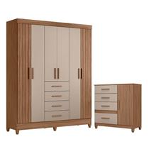 Guarda Roupa Solteiro Aruba e Cômoda Vênus com Pés Carvalho Fendi Moval