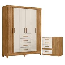 Guarda Roupa Solteiro Aruba e Cômoda Vênus Freijó Off White Moval