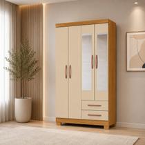 Guarda Roupa Solteiro Aspen 4 Portas com Espelho 2 Gavetas Organizador Moderno