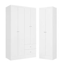 Guarda Roupa Solteiro Astro 4 Portas Branco Rosa Flex Acetinado e Multiuso Space Branco - THB