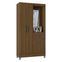 Guarda Roupa Solteiro Atlas Capelinha 3 Portas Castanho Brilho - Poquema