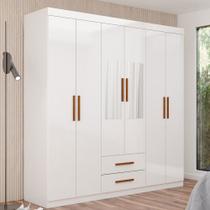 Guarda-Roupa Solteiro Aurora 6 Portas 2 Gavetas com Espelho Branco - Carioca Móveis Guarda-Roupa Solteiro Aurora 6 Portas 2 Gavetas com Espelho Branco - Carioca Móveis