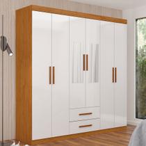 Guarda-Roupa Solteiro Aurora 6 Portas 2 Gavetas com Espelho Cinamomo/Branco - Carioca Móveis Guarda-Roupa Solteiro Aurora 6 Portas 2 Gavetas com Espelho Cinamomo/Branco - Carioca Móveis