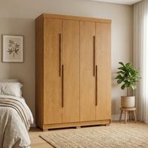 Guarda-Roupa Solteiro Bari 4 Portas 2 Gavetas 100% MDF Marrom/Cerejeira