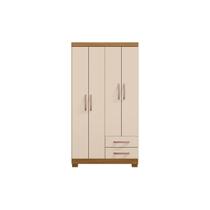 Guarda Roupa Solteiro Belém 4 Portas e 2 Gavetas Sem Espelho Carvalho Americano Off White EdeCasaMoveis