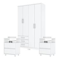 Guarda Roupa Solteiro Caju 4 Portas Com Kit Mesa De Cabeceira Campeche Branco - Henn Guarda Roupa Solteiro Caju 4 Portas Com Kit Mesa De Cabeceira Campeche Branco - Henn