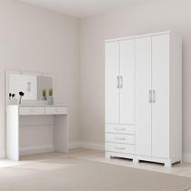 Guarda Roupa Solteiro Caju 4 Portas e Penteadeira Daila Ambiente com Led Branco - Henn Guarda Roupa Solteiro Caju 4 Portas e Penteadeira Daila Ambiente com Led Branco - Henn