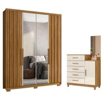 Guarda Roupa Solteiro Califórnia E Cômoda Lisboa Freijó Off White Com Espelho - Moval