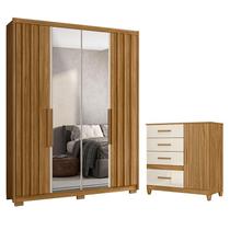 Guarda Roupa Solteiro Califórnia e Cômoda Vênus Freijó Off White com Espelho e Pés - Moval