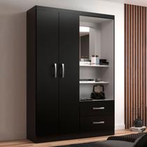 Guarda-Roupa Solteiro Capelinha 2 Portas 2 Gavetas com Espelho Black - Evidência Móveis