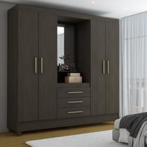 Guarda-Roupa Solteiro Capelinha 4 Portas 3 Gavetas com Espelho ébano - Panorama Móveis