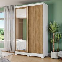 Guarda-Roupa Solteiro Cb01 2 Portas 2 Gavetas com Espelho Branco/Nogueira - Kappesberg