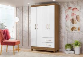 Guarda Roupa Solteiro Chile 4 Portas 2 Gavetas Naturale/Branco