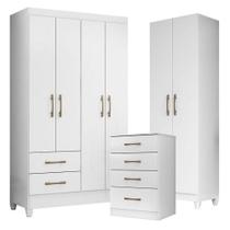 Guarda Roupa Solteiro Chile Com Cômoda Ms913 E Armário Multiuso New íris Branco Brilho - Moval