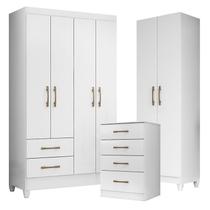 Guarda Roupa Solteiro Chile com Cômoda MS913 e Armário Multiuso New Íris Branco Brilho Moval