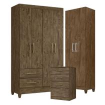 Guarda Roupa Solteiro Chile Com Cômoda Ms913 E Armário Multiuso New íris Castanho Wood - Moval