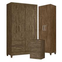 Guarda Roupa Solteiro Chile com Cômoda MS913 e Armário Multiuso New Íris Castanho Wood Moval