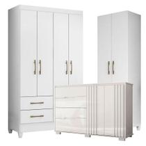 Guarda Roupa Solteiro Chile Com Cômoda Texas E Armário Multiuso New íris Branco Brilho - Moval