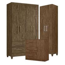 Guarda Roupa Solteiro Chile com Cômoda Vênus e Armário Multiuso New Íris Castanho Wood Moval Guarda Roupa Solteiro Chile com Cômoda Vênus e Armário Multiuso New Íris Castanho Wood Moval