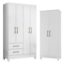 Guarda Roupa Solteiro Chile E Armário Multiuso Jade Branco Brilho - Moval