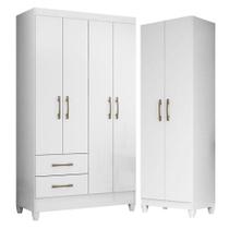 Guarda Roupa Solteiro Chile E Armário Multiuso New Iris Branco Brilho- Moval