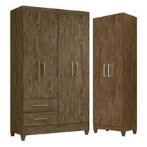 Guarda Roupa Solteiro Chile e Armário Multiuso New Iris Castanho Wood - Moval