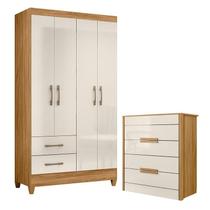 Guarda Roupa Solteiro Chile e Cômoda Dhara Freijó Off White Moval