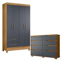 Guarda Roupa Solteiro Chile e Cômoda Georgia Freijó Cinza Moval