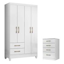 Guarda Roupa Solteiro Chile E Cômoda Ms913 Branco Brilho Moval