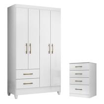 Guarda Roupa Solteiro Chile e Cômoda MS913 Branco Brilho Moval